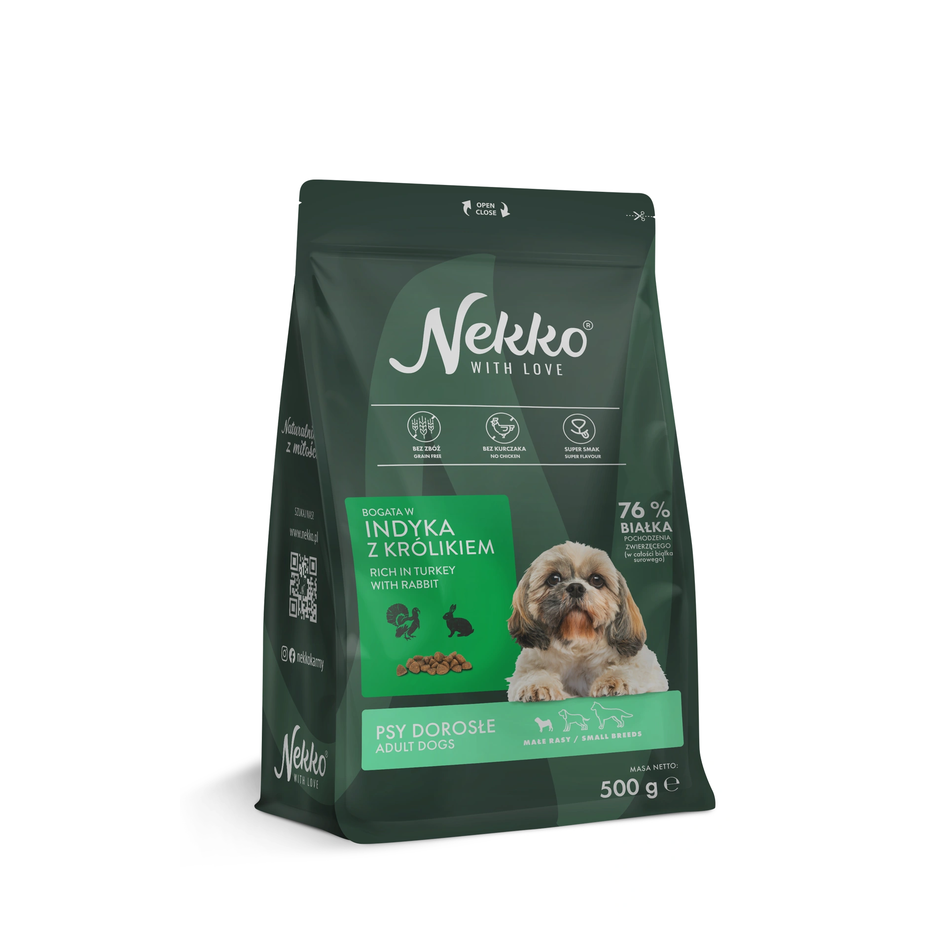 NEKKO karma sucha bezzbożowa psy dorosłe małe rasy bogata w indyka z królikiem