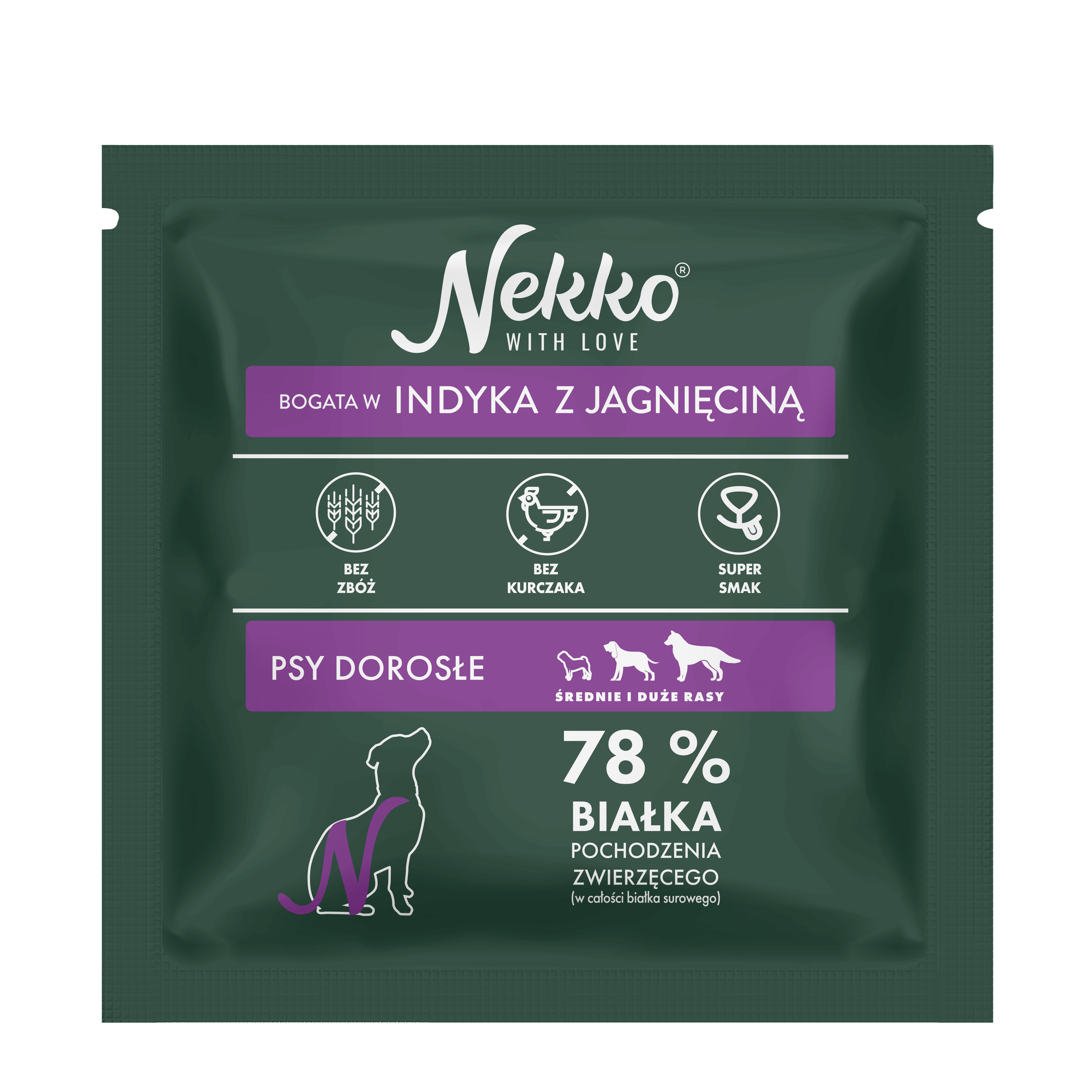 NEKKO karma sucha bezzbożowa psy dorosłe średnie/duże rasy bogata w indyka z jagnięciną