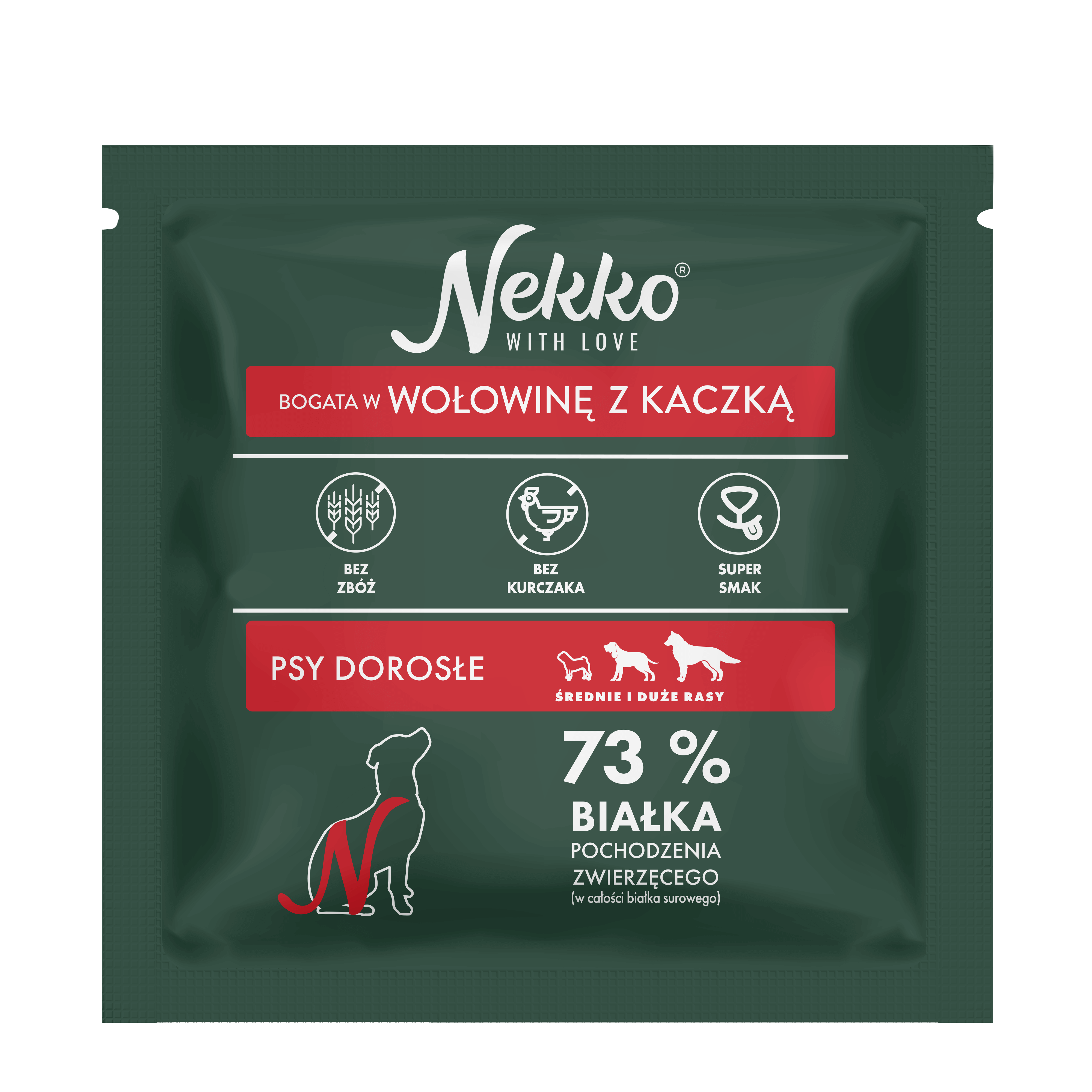 NEKKO karma sucha bezzbożowa dla psów dorosłych średnich i dużych ras bogata w wołowinę z kaczką